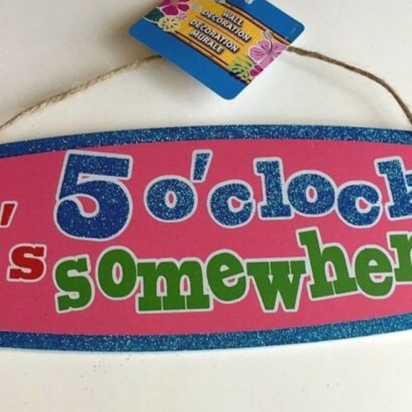 IT'S 5 O'CLOCK SOMEWHERE Hibiscus Wood Sign Luau Tiki Bar Wall Island Decoration - Picture 10 of 11